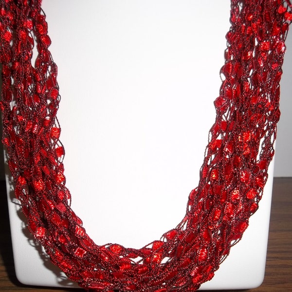 Crochet Lace Necklace -  True Red Lace Necklace -  Crochet  Necklace -   Trellis Ribbon Lace -  Fiber Yarn  -Gift Idea