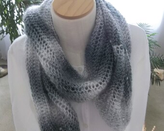 Knit Scarf -Lacy All Season Scarf -  Long Crochet Scarf - Lightweight Handmade Scarf - Self Striping -  Womens Accessories - Gift Idea
