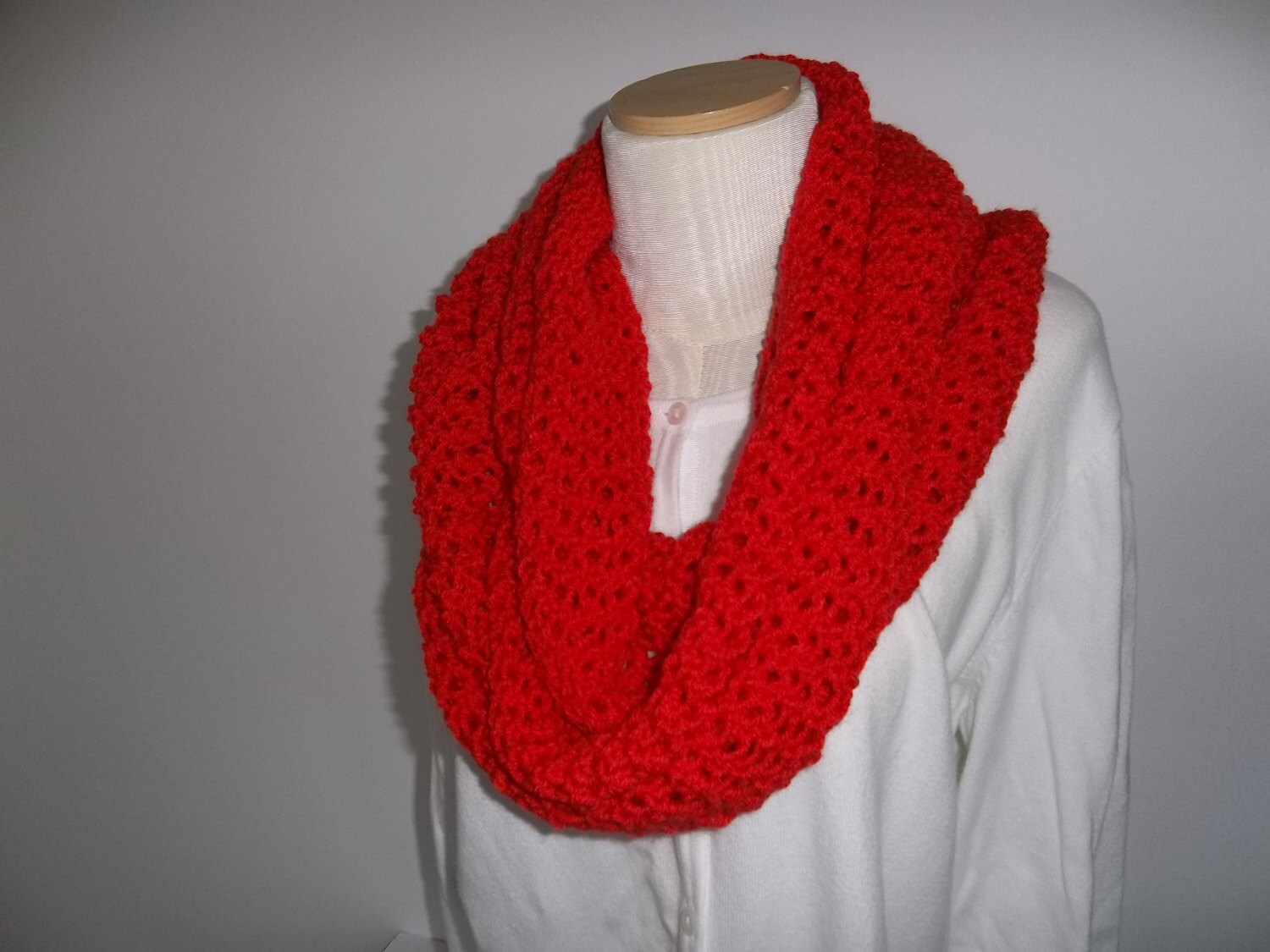 Red Scarf Infinity Scarf Circle Scarf Knitted Circle Scarf Etsy
