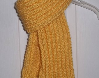 Dark Yellow Knit Scarf - Child/Young Adult Scarf -  Thick, Warm, Rib Scarf - Gift for Her - Winter Accessories