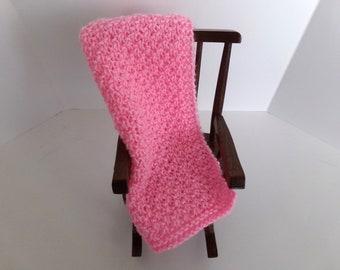Bright Pink Doll Blanket - Fashion Dolls - Hand Knit Small Doll Blanket - 1/6 Doll Blanket - Doll Accessories -