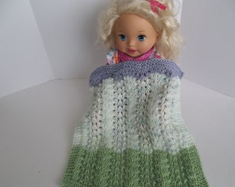 Doll Blanket - Purple, Green,  and White Blanket -  Blanket for Comfort and Security - Medium  Doll Blanket