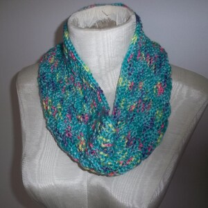 Knit Cowl Infinity Scarf Multi-Color Turquoise Purple Pink Yellow Infinity Cowl