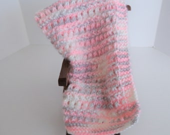 Pink Gray White Doll Blanket -Hand Knit Doll Blanket-Cuddle Blanket-Pink Reborn Doll Blanket-Doll Accessories