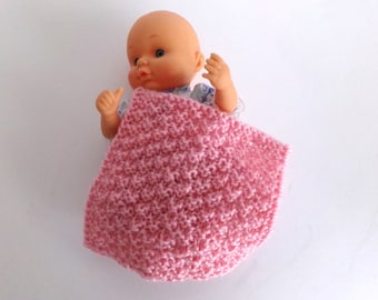 Knit Miniature Blanket - Medium Pink Miniature Doll House Blanket- One Twelfth Scale Blanket -  Miniature Enthusiast - One Twelfth Scale