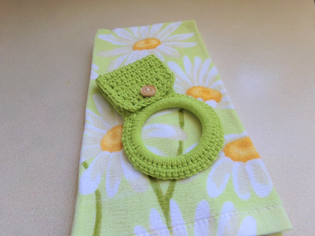 Spring Daisy Pale Green Kitchen Towel Set White Daisies Green Crochet