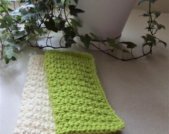 Green and Cream Crochet Dishcloths - Dish & Bath Cloths - Set of 2 Dish Cloths - Kitchen Accessories - Housewarming Gift