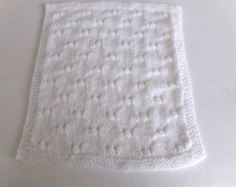 White Doll Blanket, Doll /Afghan/Throw, Hand-Knit Snow-White Doll Blanket, Doll Accessories, Gift Idea