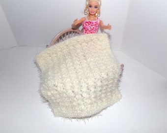 Cream Hand Knit Doll Blanket,Fuzzy Ivory Doll Blanket, Baby's Lovey, Doll Accessories, Gift Ideas