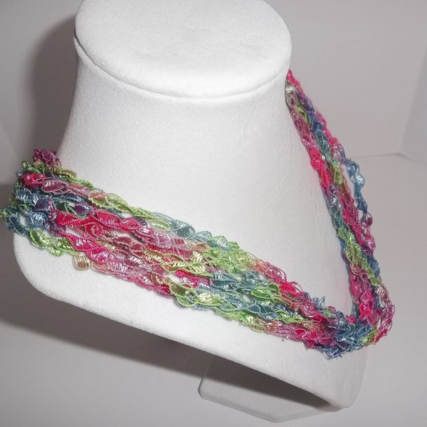 Multicolor Fiber Lace Necklace - Crochet Necklace - Necklace Ribbon Lace -   Crochet   Trellis Ribbon -  Lace Fiber - Yarn Necklace -