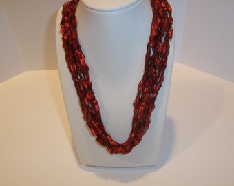 Red  Fiber Lace Necklace - Trellis Ribbon Lace Fiber -Yarn Necklace - Fashion Accessories -  Gift Idea