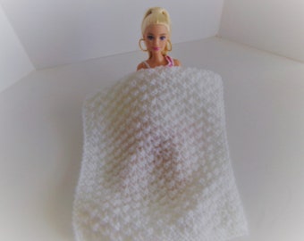 White Fashion Doll Blanket, White Barbie Doll Blanket 1:16  Blanket, Baby's Lovey, Doll Accessories, Gift Ideas