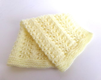 Pale Yellow Lacy Doll Blanket, Hand  Knit Doll Blanket, Baby's Lovey, Doll Accessories, Gift Ideas