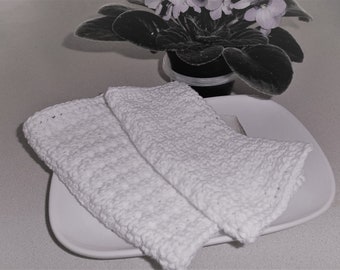 White Dish Cloths -  A set of 2 Hand Crochet Dish/Wash/Face Cloths - White Dish/Wash Cloths - Kitchen Accessories
