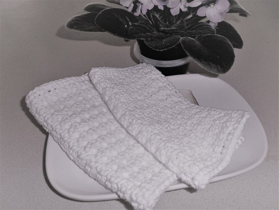White Dish Cloths A Set of 2 Hand Crochet Dish/wash/face 