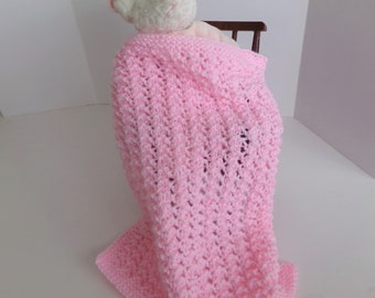 Pink Lacy Doll Blanket -Hand Knit Doll Blanket-Cuddle Blanket-Pink Reborn Doll Blanket-Doll Accessories