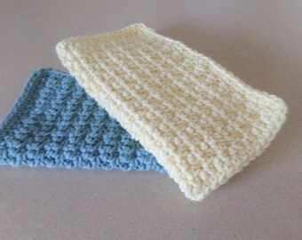 Set of 2 Dishcloths, Bluish Green and Light Yellow Crochet Dishcloths, Dish, Wash, Spa Cloths, Housewarming Gift - Kitchen Items