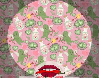 Pickle Cupid Valentine Seamless Pattern, Kawaii Digital File (Digital Download)