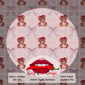 Patrón sin costuras de osito de peluche / Edredón de San Valentín, lazos PNG (descarga digital)