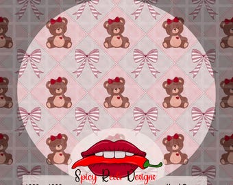 Naadloze teddybeerpatroon | Valentijnsquilt, strikken, png (digitale download)