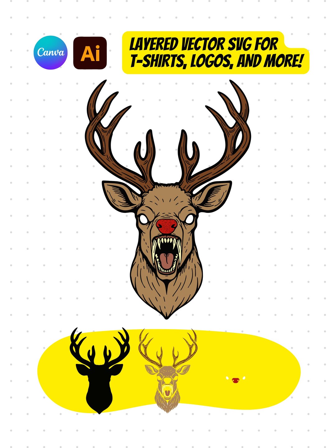 Layered Scary Reindeer SVG – Creepy Rudolph Vector Design, Horror ...