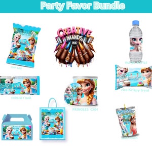 Frozen Party Favors Set | Personalized Frozen Water Bottles, Chip Bags, Capri Sun, Pringles, and Gift Bags