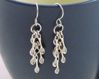 Spoon cluster dangle earrings with sterling silver French hook earwires