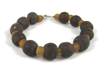 Brown recycled glass bead bangle bracelet