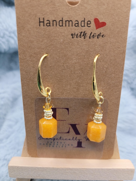 Energetically EMPOWERING yellow jade and faceted Swarovski crystal bead gold earrings