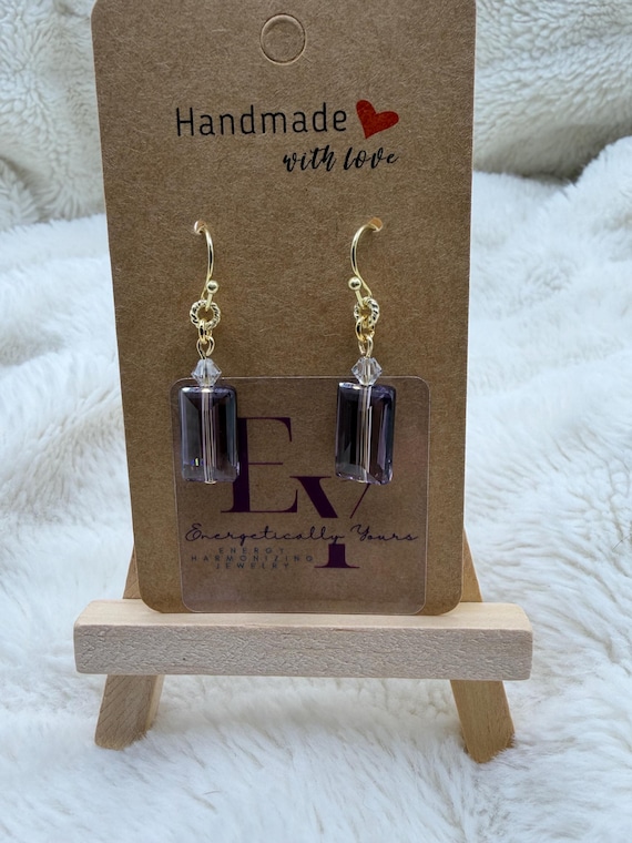 Energetically ELEVATING light purple faceted Austrian crystal and Swarovski crystal bead gold hook dangle earrings