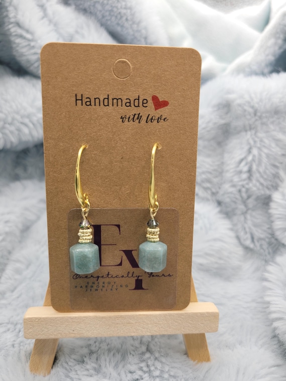 Energetically BALANCING Burmese Jade and faceted Swarovski crystal bead gold hook dangle earrings