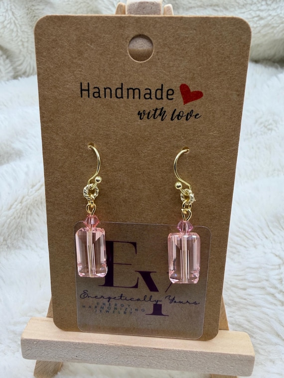 Energetically LOVING baby pink faceted Austrian crystal and Swarovski crystal bead gold hook dangle earrings