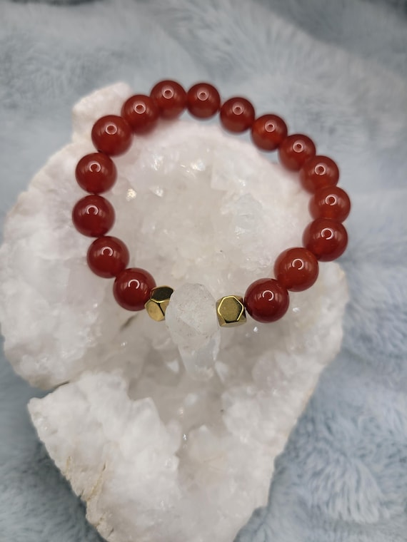 Energetically IGNITING carnelian beads paired with quartz point and hematite cube beads stretch stacking bracelet