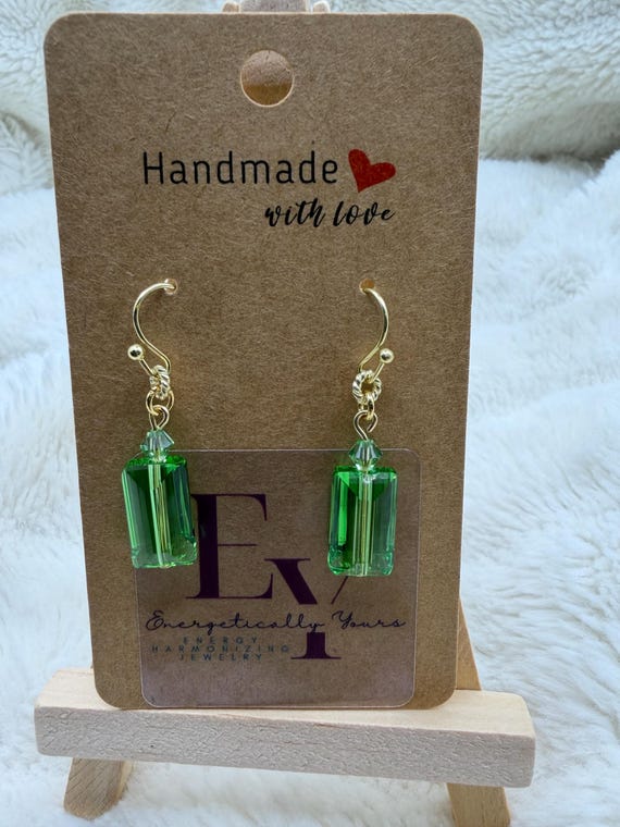 Energetically PURIFYING light green faceted Austrian crystal and Swarovski crystal bead gold hook dangle earrings