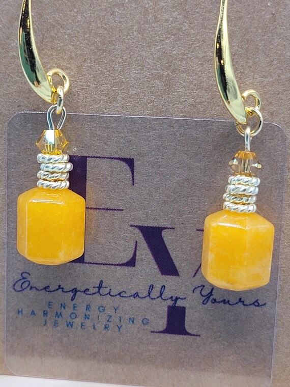Energetically EMPOWERING yellow jade and faceted Swarovski crystal bead gold earrings