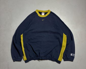 Vintage 90s Nike Mini Swoosh Crewneck Sweatshirt – Made in USA Navy Yellow Medium