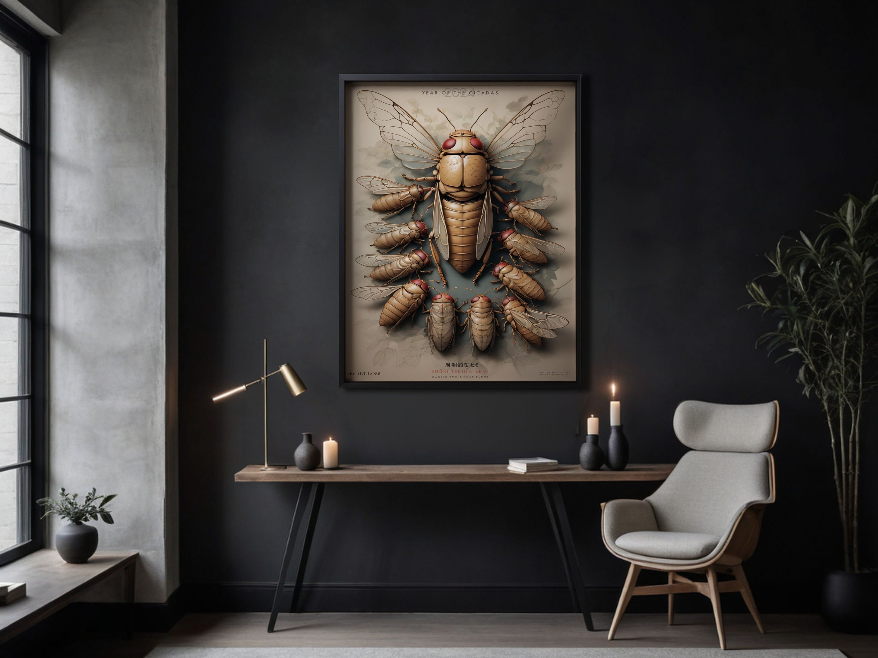 Japanese Art Insect Taxidermy Poster Brood XIII Cicada Wall Decor ...