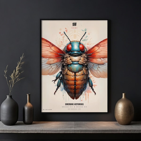 Cicadas 2024 Japanese Art Poster | Brood XIII Emerging Victorious Print | Trendy Pop Culture Wall Decor