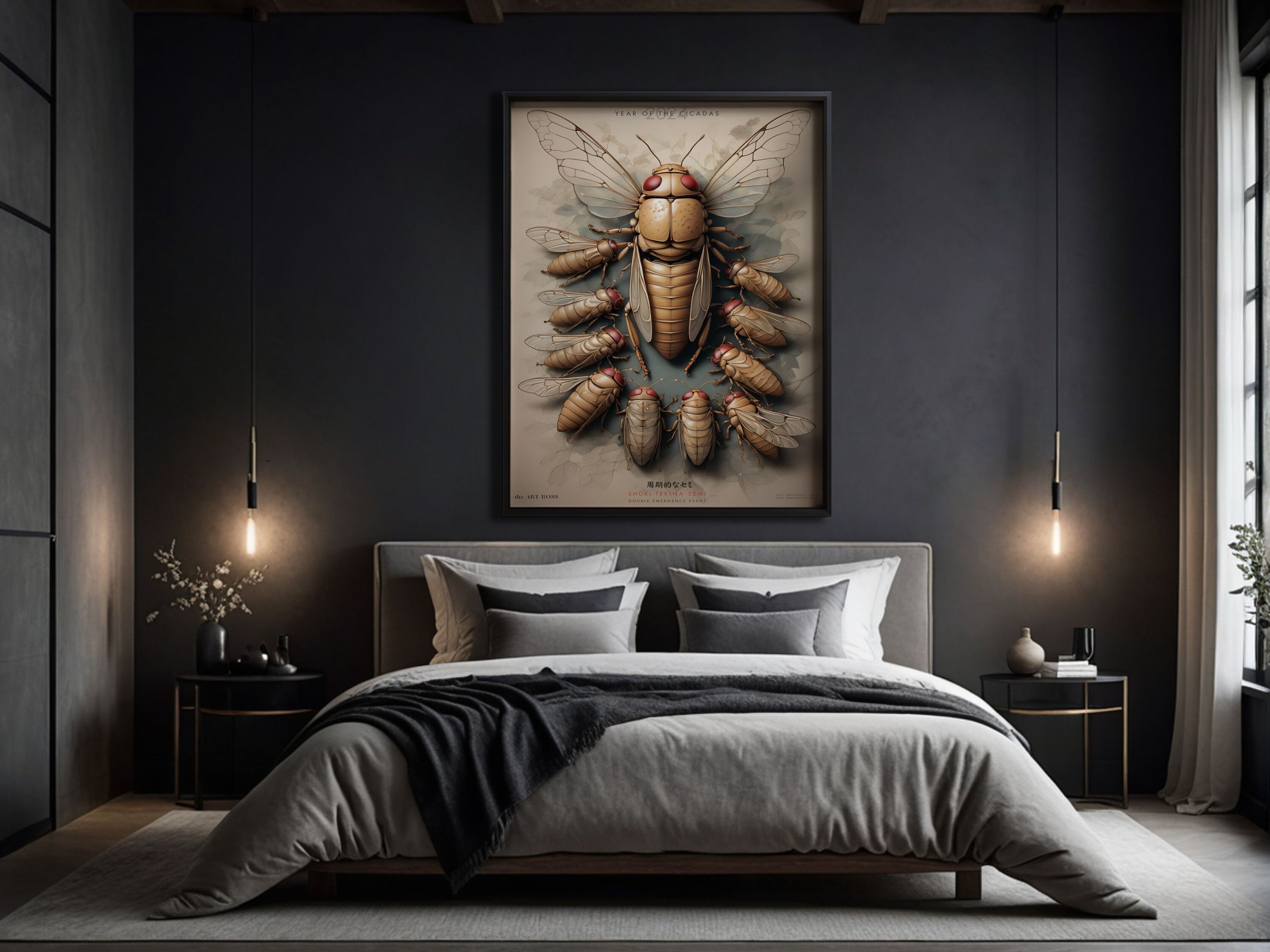 Japanese Art Insect Taxidermy Poster Brood XIII Cicada Wall Decor ...
