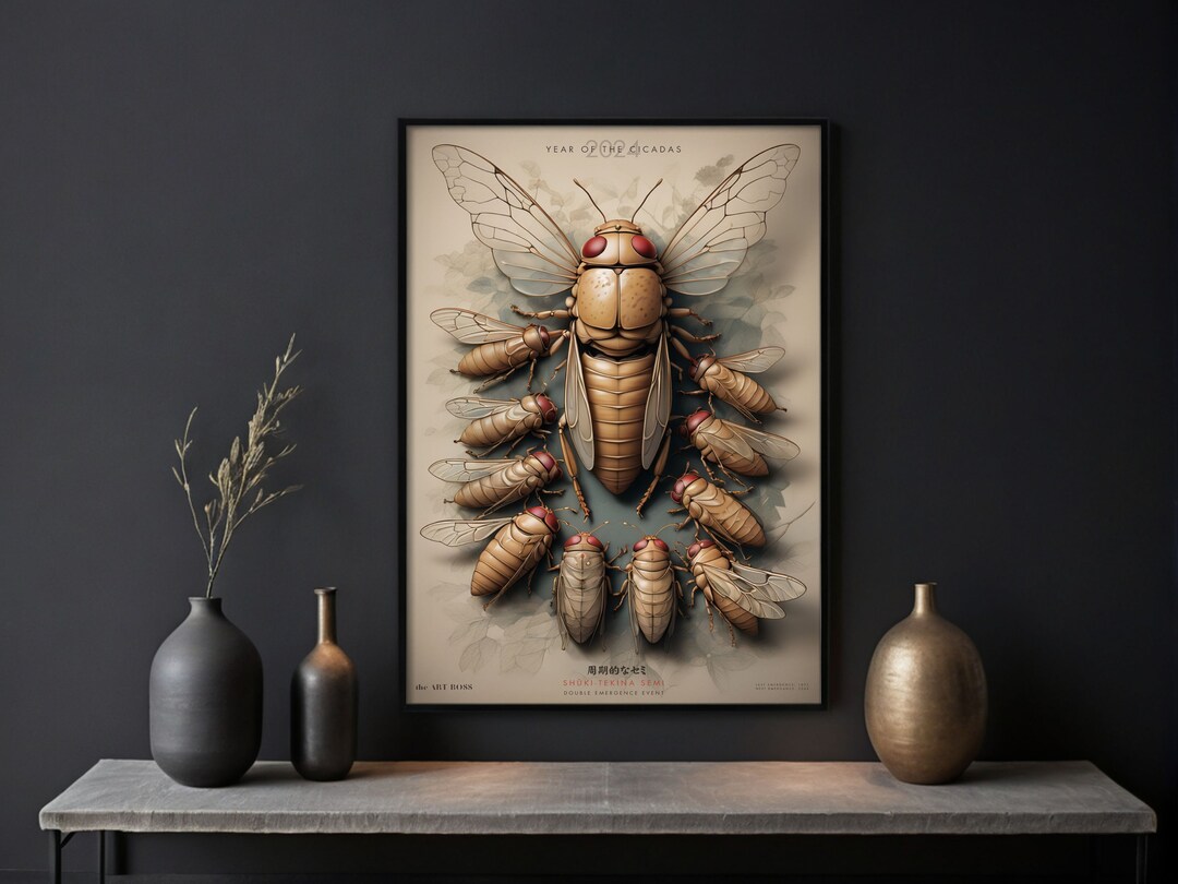 Japanese Art Insect Taxidermy Poster Brood XIII Cicada Wall Decor ...