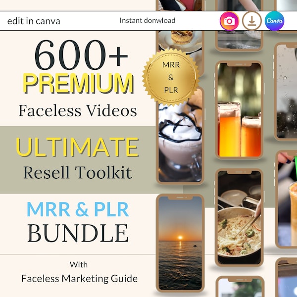 PLR Faceless Videos with Master Resell Rights and PLR, MRR Faceless Marketing Done For you to Sell On Etsy with Faceless Marketing Guide