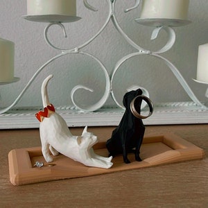 One Dog / One Cat Ring Holder with Dog Bed Dish - Unique Ring Holder for Ring Display - Engagement Gift Personalized Ring Holder -
