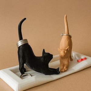 Portaanelli a forma di gatto / Portagioie con due gatti / Regalo per amanti dei gatti / Vassoio organizer per anelli / Portagioie / Decorazione con gatto stampata in 3D / Regalo per lei immagine 1