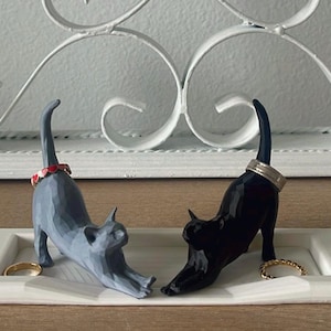 Gray and Black Cat on a White plate.