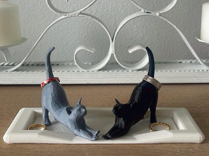Gray and Black Cat on a White plate.