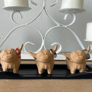 Three Highland Cow Ring Holder with Bed Dish | Farmhouse Decor | Jewelry Organizer | Personalized Ring Holder | Unique Gift for Her / Him