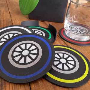 Tire Coaster Set (5 coasters w/ free holder) | F1 Gifts | Home Decor | Formula 1 | Formula One Fan