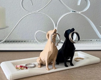 Couple Dog Ring Holder Set, Personalized Pet Jewelry Dish, His and Hers Ring Stand, Engagement Gift, Dog Lover Gift