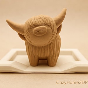 Soporte para anillos con forma de vaca de las Highlands – Plato para joyas rústico impreso en 3D