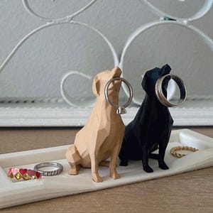 Two Dog Ring Holder with Bed Dish - Unique Ring Holder - Engagement Gift Personalized Ring Holder - Gifts For her- him - Regular and Large